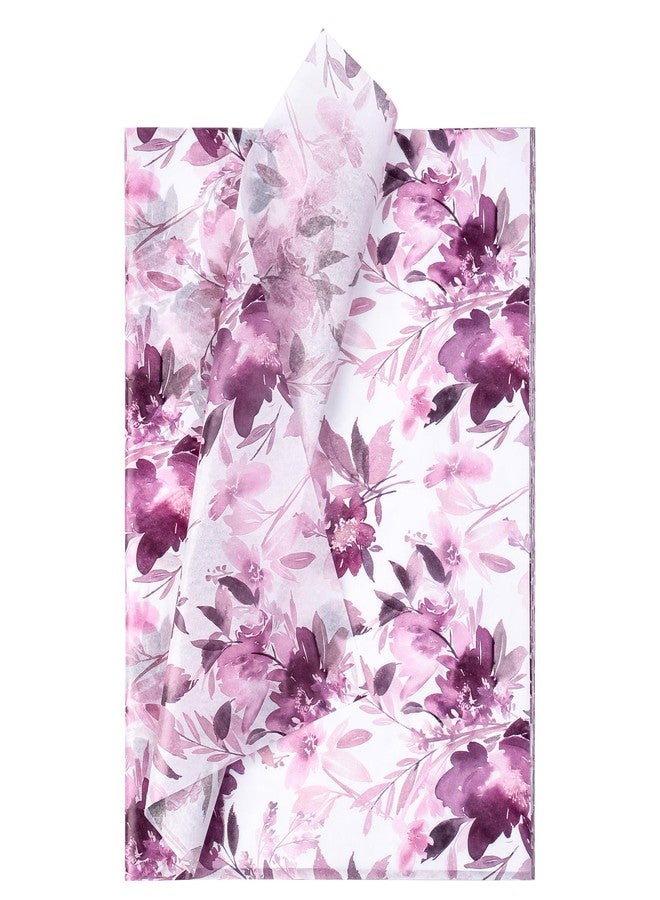 WRAPAHOLIC Floral Tissue Paper - 60 Sheets 14 x 20 Inch Purple Flower Tissue Paper Bulk for Wedding Birthday Baby Showers Art Craft Tea Party Favor Decoration - Image 1